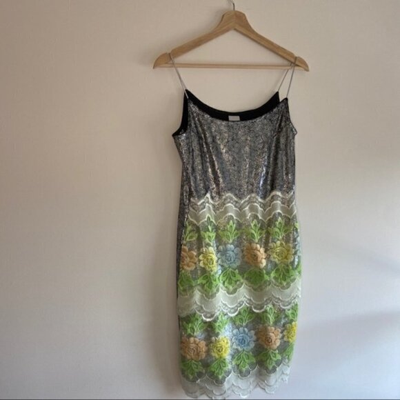 Floral Lace Mini Dress - Silver and Multicolor - Picture 6 of 10